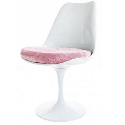 Tulip Set - White Medium Circular Table and Two Chairs with Luxurious Cushion Light Pink