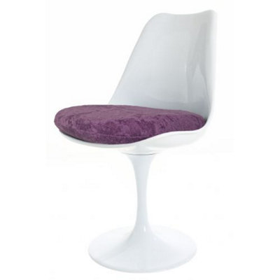 Tulip Set - White Medium Circular Table and Two Chairs with Luxurious Cushion Purple