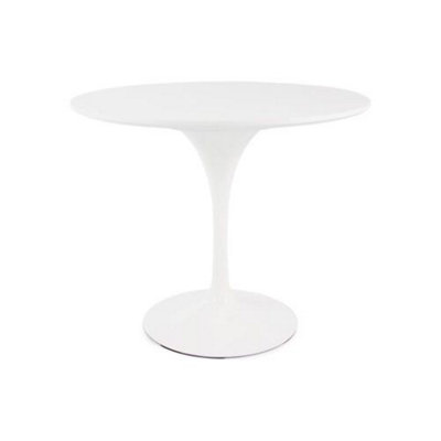 Tulip Set - White Medium Circular Table and Two Chairs with Luxurious Cushion Raspberry Red