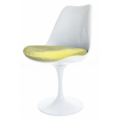 Tulip Set - White Medium Circular Table and Two Chairs with Luxurious Cushion Yellow
