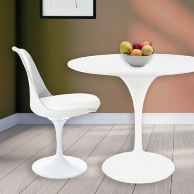 Tulip Set - White Medium Circular Table and Two Chairs with PU Cushion White