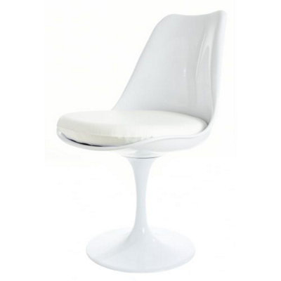 Tulip Set - White Medium Circular Table and Two Chairs with PU Cushion White