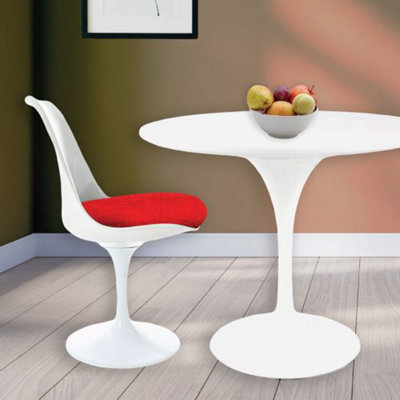 Tulip Set - White Medium Circular Table and Two Chairs with Textured Cushion Orange
