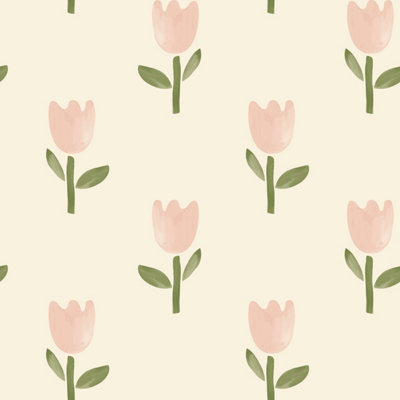 Tulipa Cream & Blush Pink Wallpaper