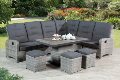 Rattan corner dining set online with height adjustable table