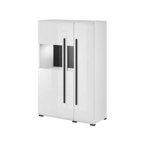 Tulsa Contemporary White Gloss Display Cabinet with LED Lighting - W900mm x H1360mm x D390mm