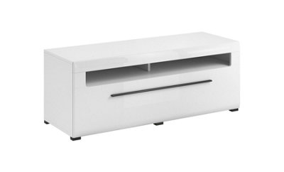 Tulsa Glossy White TV Cabinet with LED Lighting - W1400mm x H520mm x D500mm