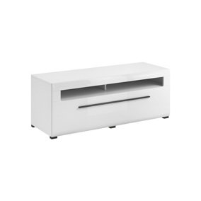Tulsa Glossy White TV Cabinet with LED Lighting - W1400mm x H520mm x D500mm