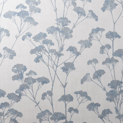 Tulsa Sprig Blue & Light Grey Glitter Floral Wallpaper M1539