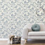 Tulsa Sprig Blue & Light Grey Glitter Floral Wallpaper M1539