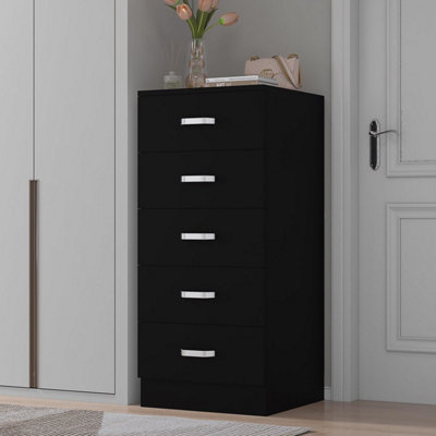 Tunis 5 Drawer Tall Slim Chest Of Drawers - Matt Black