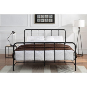 Tunstall Black Metal Bed Frame Victorian Industrial Style - King Size 5ft