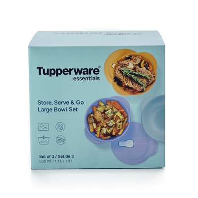 Tupperware Essentials Store, Serve & Go Large Bowl 3 Piece Set