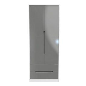 Turin 2 Door 2 Drawer Wardrobe in Grey Gloss & White (Ready Assembled)