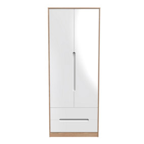 Turin 2 Door 2 Drawer Wardrobe in White Gloss & Bardolino Oak (Ready Assembled)