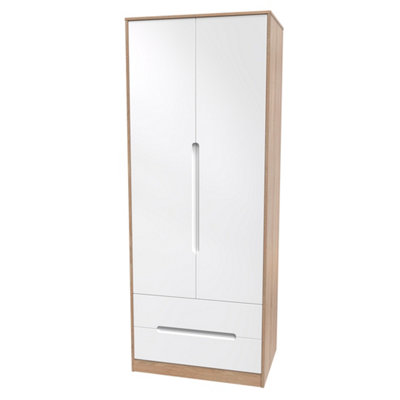Turin 2 Door 2 Drawer Wardrobe in White Gloss & Bardolino Oak (Ready Assembled)
