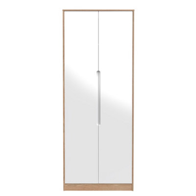 Turin 2 Door Wardrobe in White Gloss & Bardolino Oak (Ready Assembled)