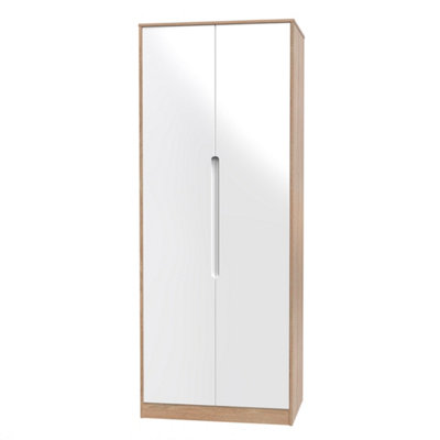 Turin 2 Door Wardrobe in White Gloss & Bardolino Oak (Ready Assembled)