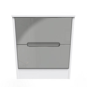 Turin 2 Drawer Bedside Cabinet in Grey Gloss & White (Ready Assembled)