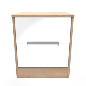 Turin 2 Drawer Bedside Cabinet in White Gloss & Bardolino Oak (Ready Assembled)