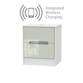 Turin 2 Drawer Bedside  - WIRELESS CHARGING in Kashmir Gloss & White (Ready Assembled)