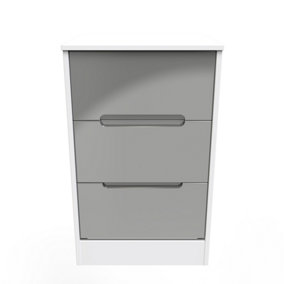 Turin 3 Drawer Bedside Cabinet in Grey Gloss & White (Ready Assembled)