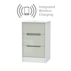 Turin 3 Drawer Bedside  - WIRELESS CHARGING in Kashmir Gloss & White (Ready Assembled)