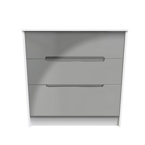 Turin 3 Drawer Deep Chest in Grey Gloss & White (Ready Assembled)