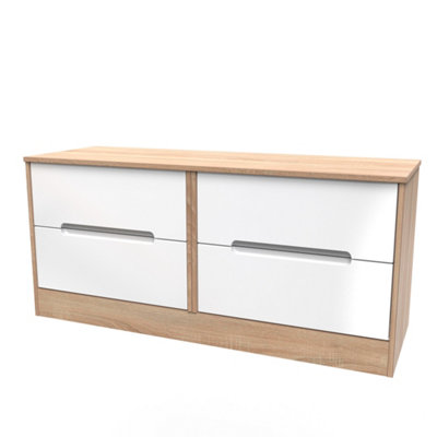 Turin 4 Drawer Bed Box in White Gloss & Bardolino Oak (Ready Assembled)