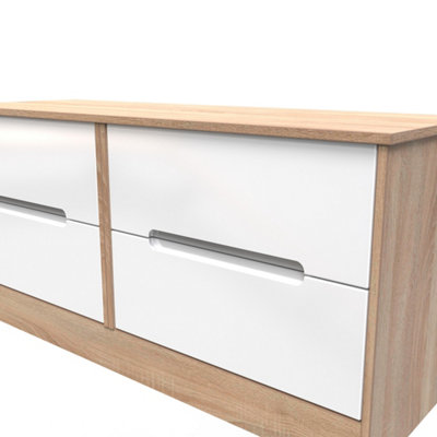 Turin 4 Drawer Bed Box in White Gloss & Bardolino Oak (Ready Assembled)