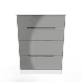 Turin 4 Drawer Deep Chest in Grey Gloss & White (Ready Assembled)