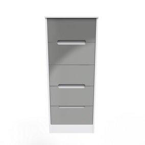 Turin 5 Drawer Tallboy in Grey Gloss & White (Ready Assembled)