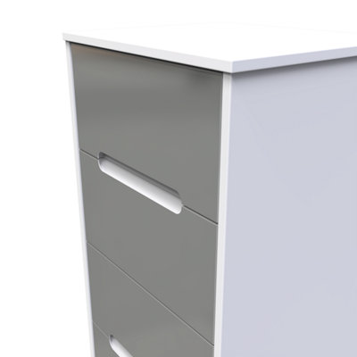 Turin 5 Drawer Tallboy in Grey Gloss & White (Ready Assembled)