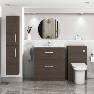 Turin Grey Elm 800mm Floor Standing Vanity Unit 2 Drawer with Minimalist Basin Sink