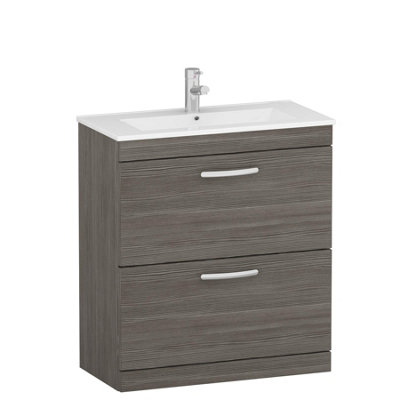 Turin Grey Elm 800mm Floor Standing Vanity Unit 2 Drawer with Minimalist Basin Sink