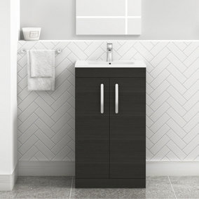 Turin Hale Black 500mm Floor Standing Vanity Unit 2 Door with Minimalist Basin Sink