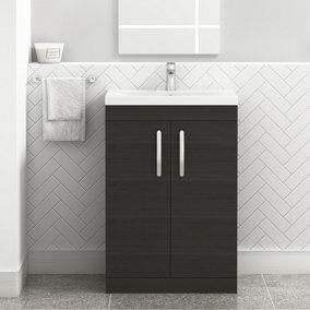 Turin Hale Black 600mm Floor Standing Vanity Unit 2 Door with Mid-Edge Basin Sink