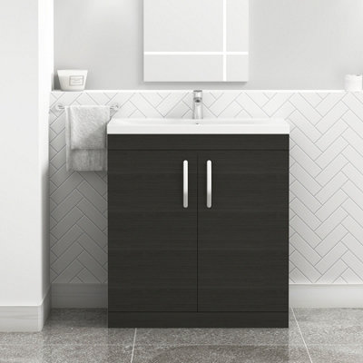 Turin Hale Black 800mm Floor Standing Vanity Unit 2 Door with Mid-Edge Basin Sink