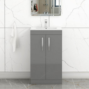 Turin Indigo Grey Gloss 500mm Floor Standing Vanity Unit 2 Door with Minimalist Basin Sink
