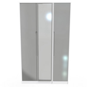 Turin Tall Triple Mirror Wardrobe in Grey Gloss & White (Ready Assembled)