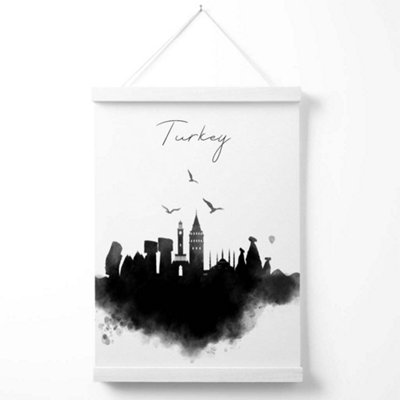Turkey Watercolour Skyline City Poster with Hanger / 33cm / White