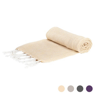 Turkish 100% Cotton Chevron Bath Towel Absorbent Lightweight Sheet - 172 x 90cm - Beige Price Comparisons | Compare The Build