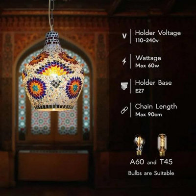 Turkish Moroccan Mosaic Pendant Ceiling Light Handmade Glass Hanging Lamp