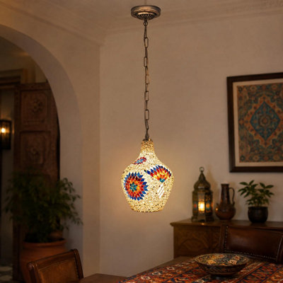 Turkish Moroccan Mosaic Pendant Ceiling Light Handmade Glass Hanging Lamp