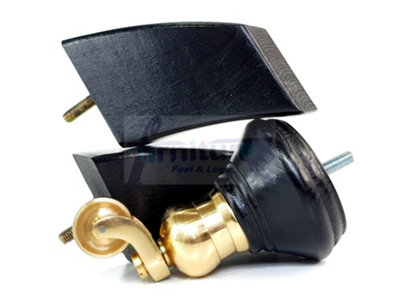 Turned Black Wood Furniture Legs 120mm High 2 Replacement Castor Feet 2