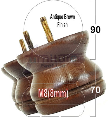 TURNED WOOD LEGS ANTIQUE BROWN 70mm HIGH SET OF 4 REPLACEMENT FURNITURE