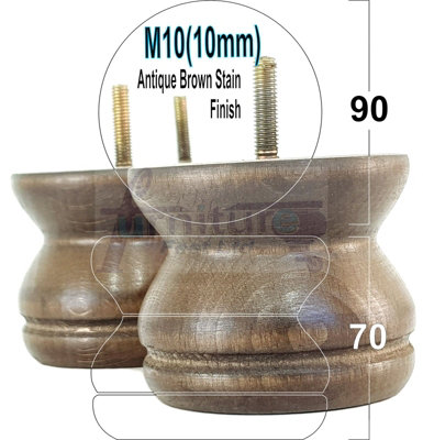 TURNED WOOD LEGS ANTIQUE BROWN STAIN 70mm HIGH SET OF 4 REPLACEMENT