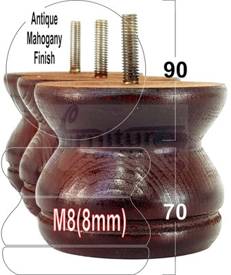 TURNED WOOD LEGS ANTIQUE MAHOGANY 70mm HIGH SET OF 4 REPLACEMENT