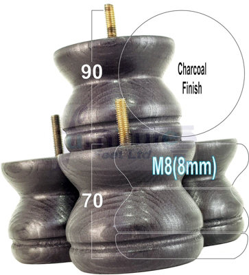 TURNED WOOD LEGS BLACK STAIN 70mm HIGH SET OF 4 REPLACEMENT FURNITURE