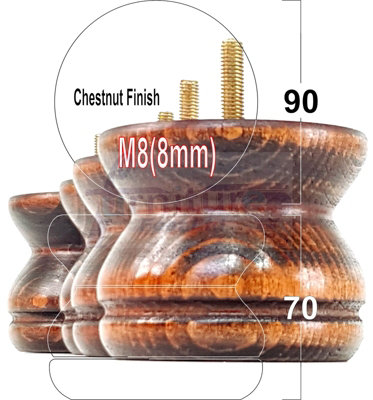 TURNED WOOD LEGS CHESTNUT WASH 70mm HIGH SET OF 4 REPLACEMENT FURNITURE